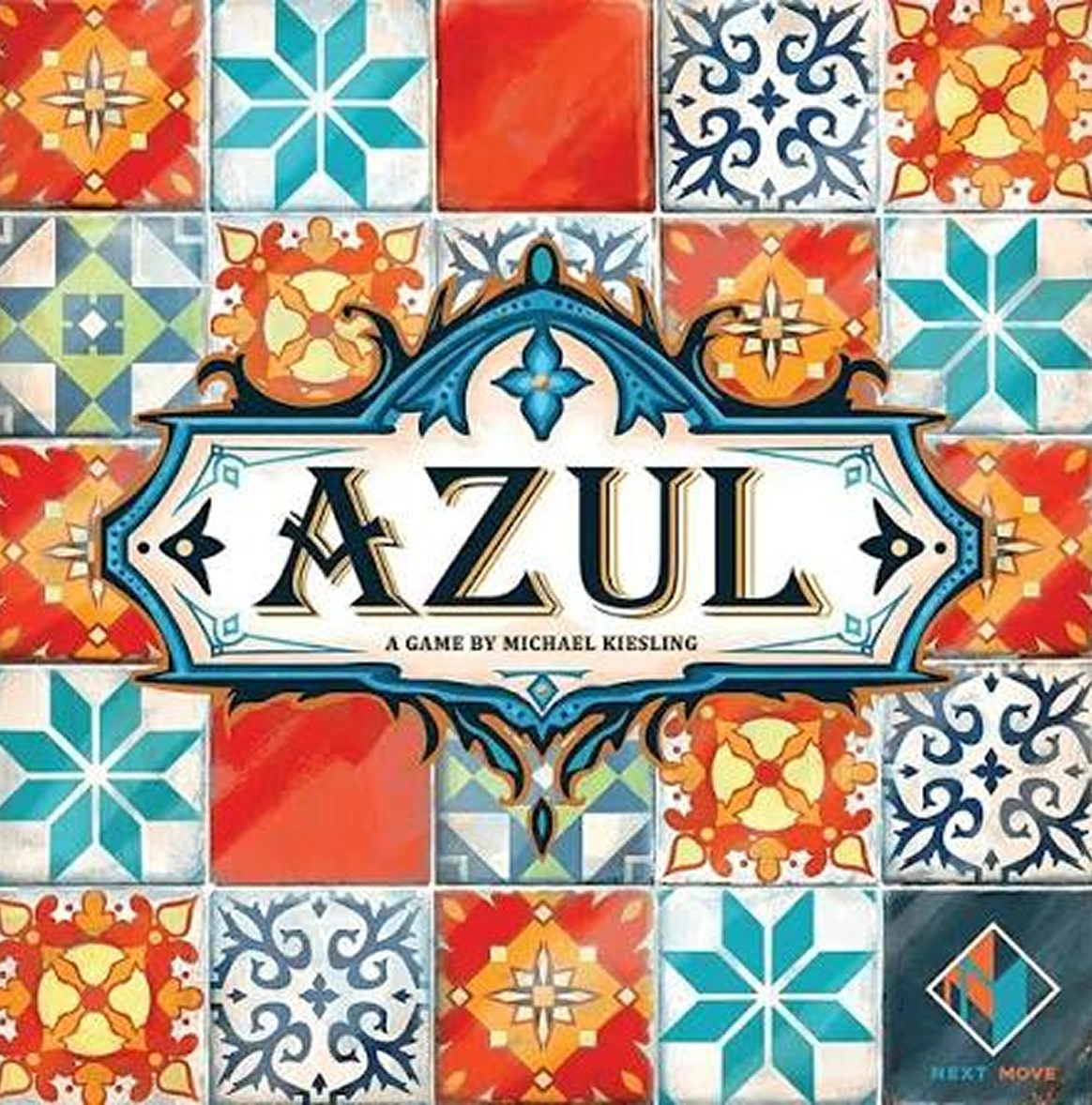 De hoes van het bordspel Azul met een patroon van veelkleurige Moorse azulejo-tegels